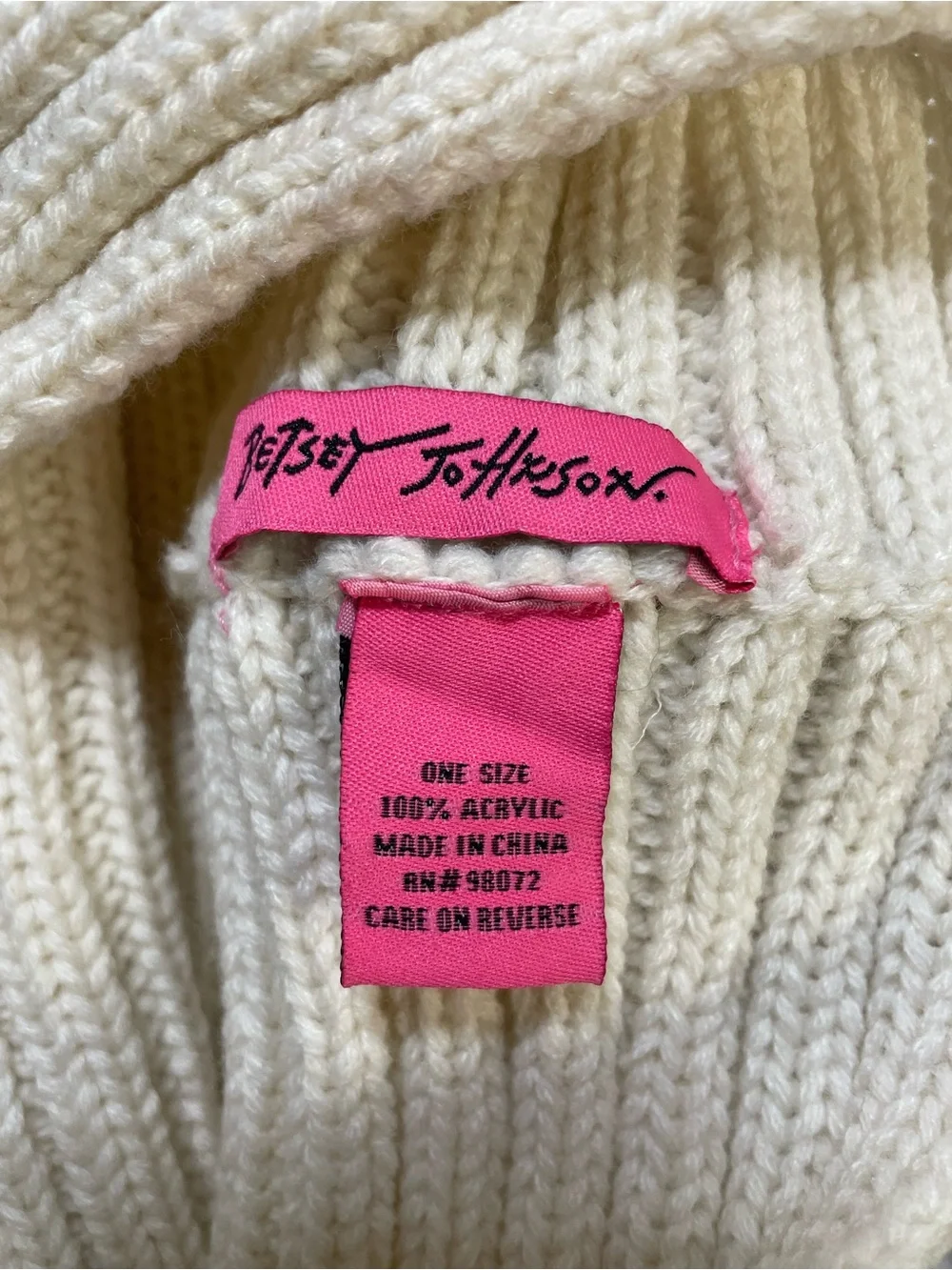 Betsey Johnson Cream Knit Infinity Scarf Pearl Accent Women’s One Size